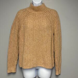 GAP 100% Cotton Tan Neutral Minimalist Cableknit Relaxed Fit Sweater Womens Sz M